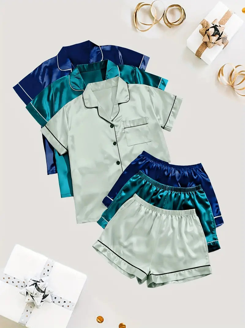 3-Pack Solid Satin Women's Sleepwear Set