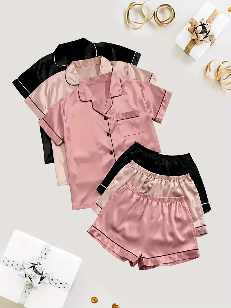 3-Pack Solid Satin Women's Sleepwear Set