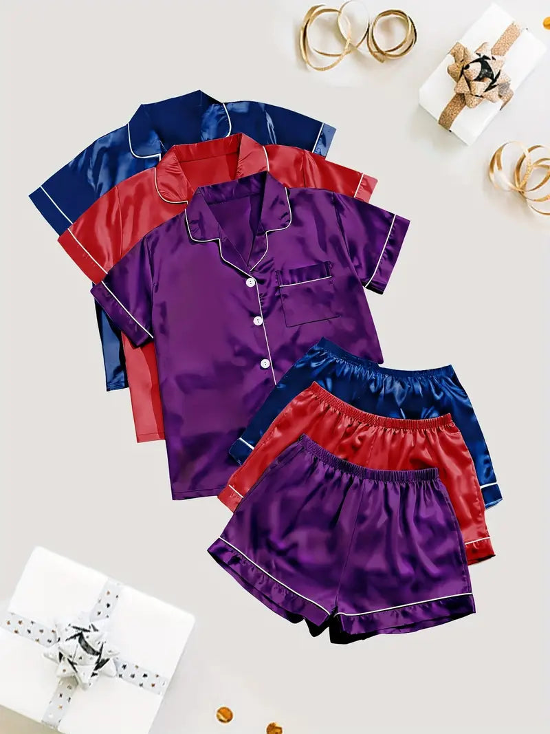 3-Pack Solid Satin Women's Sleepwear Set